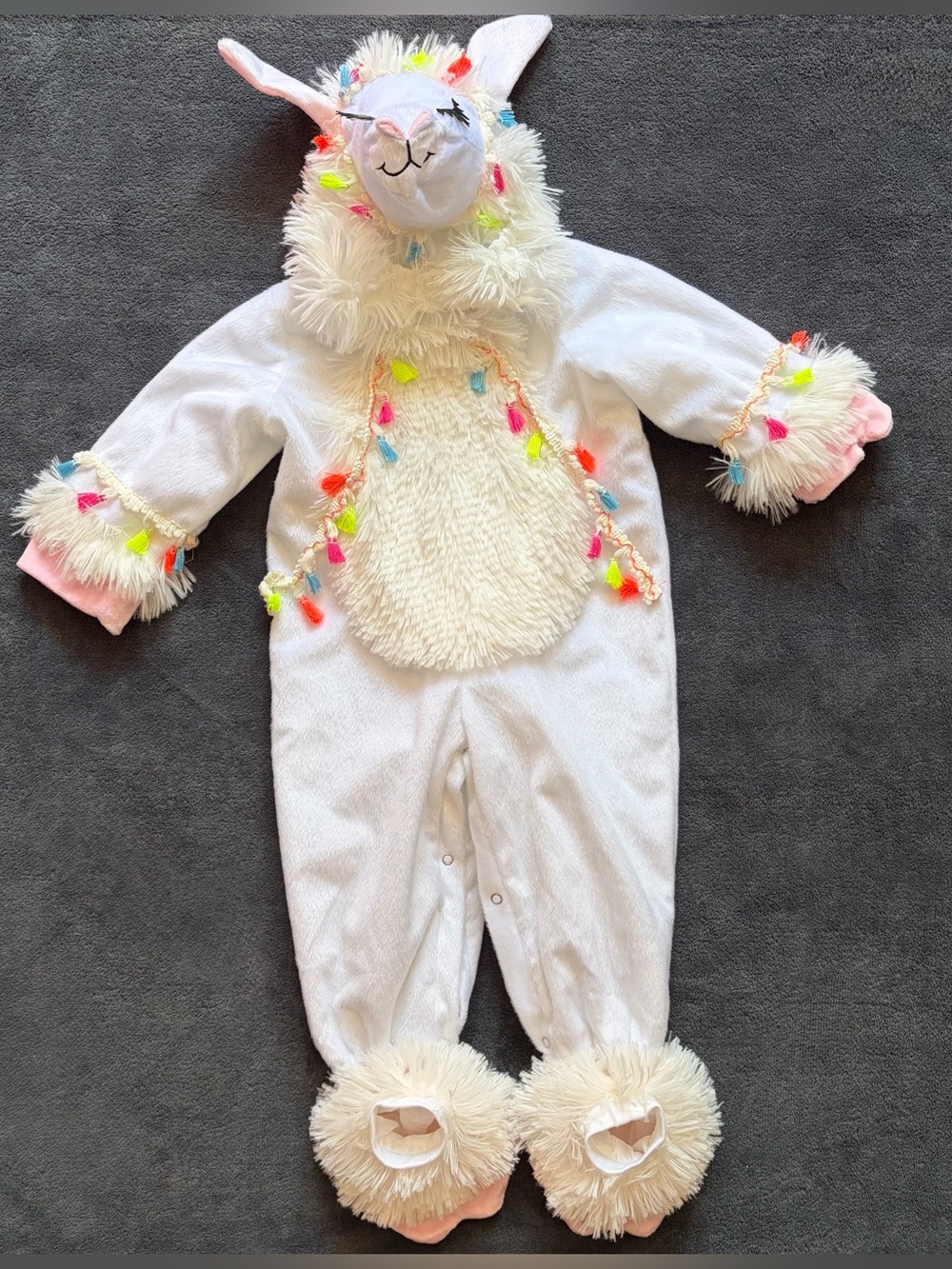 Toddler Girl 12-18M Halloween Costume - 3pc White Llama With Colorful Tassles